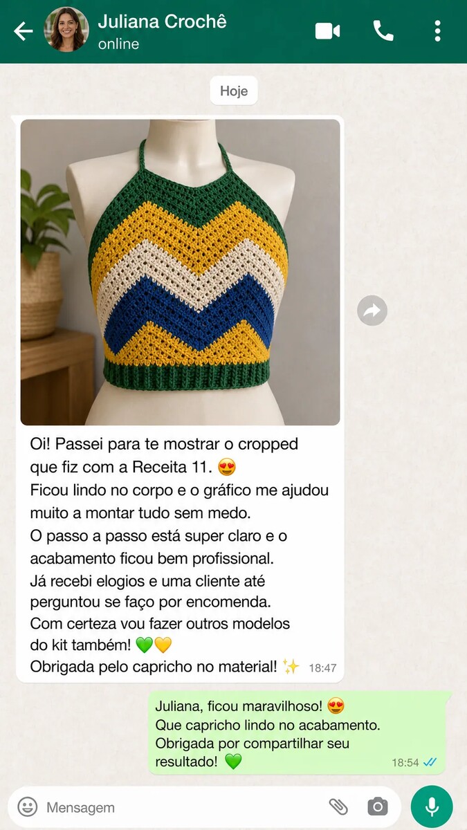 Conversa real no WhatsApp com Juliana Crochê