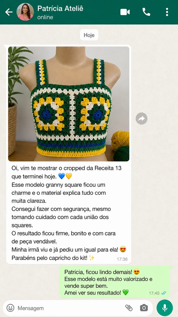 Conversa real no WhatsApp com Patrícia Ateliê