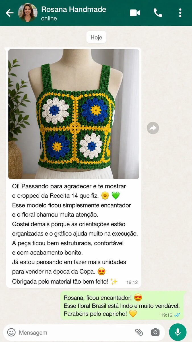 Conversa real no WhatsApp com Rosana Handmade